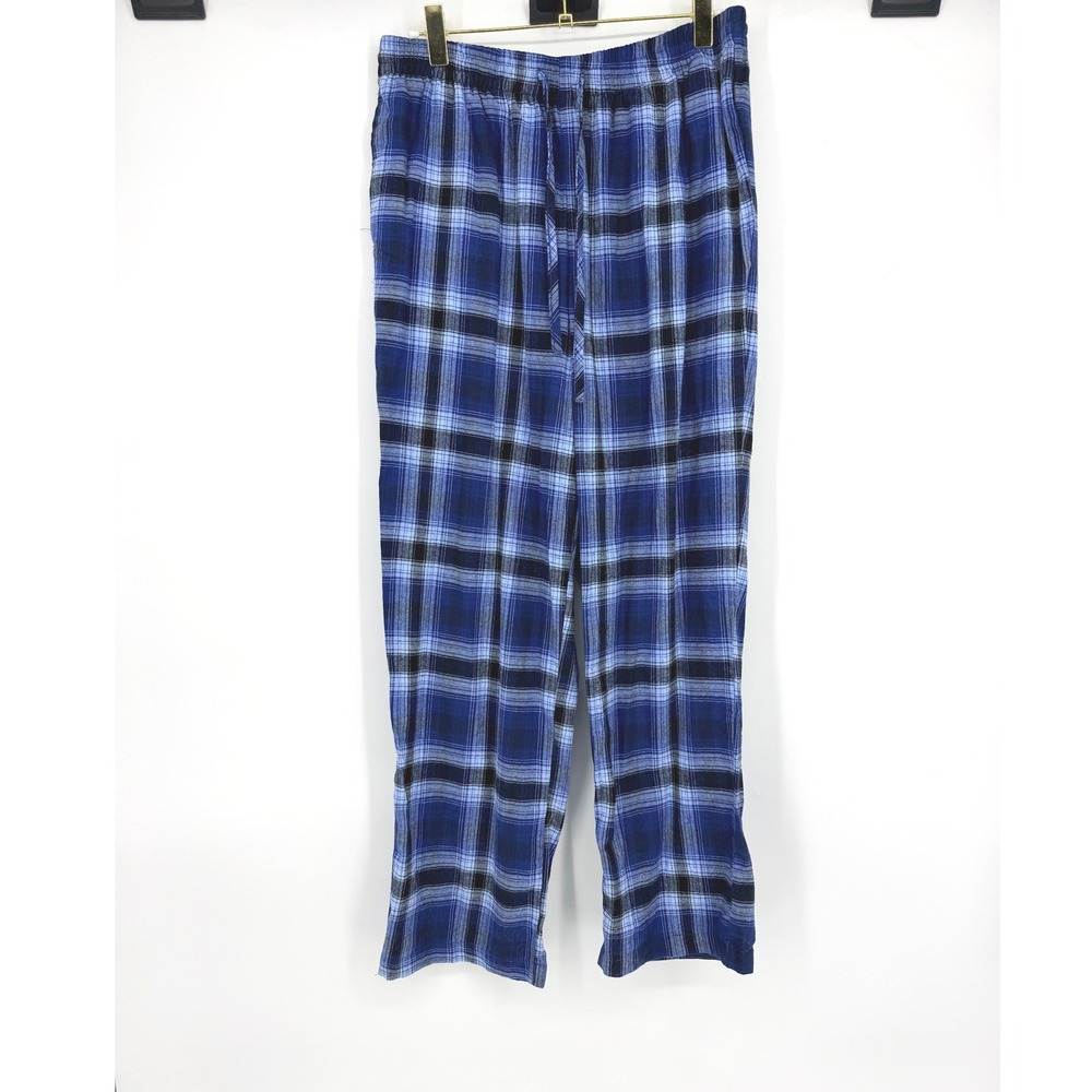 Nordstrom Rack Mens Blue Black Plaid Cotton Pajama Pants Lounge Bottoms Size L